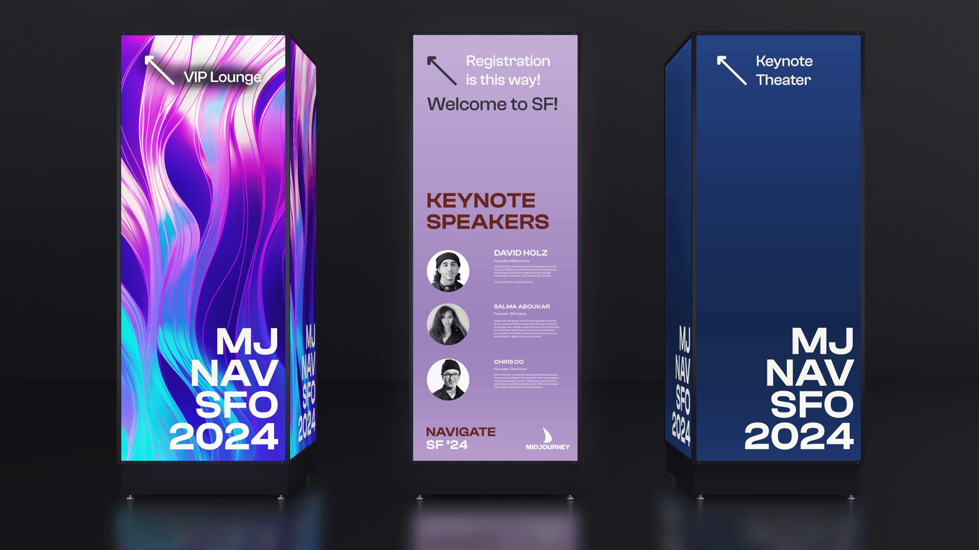 Conference wayfinding on digital LED boards.