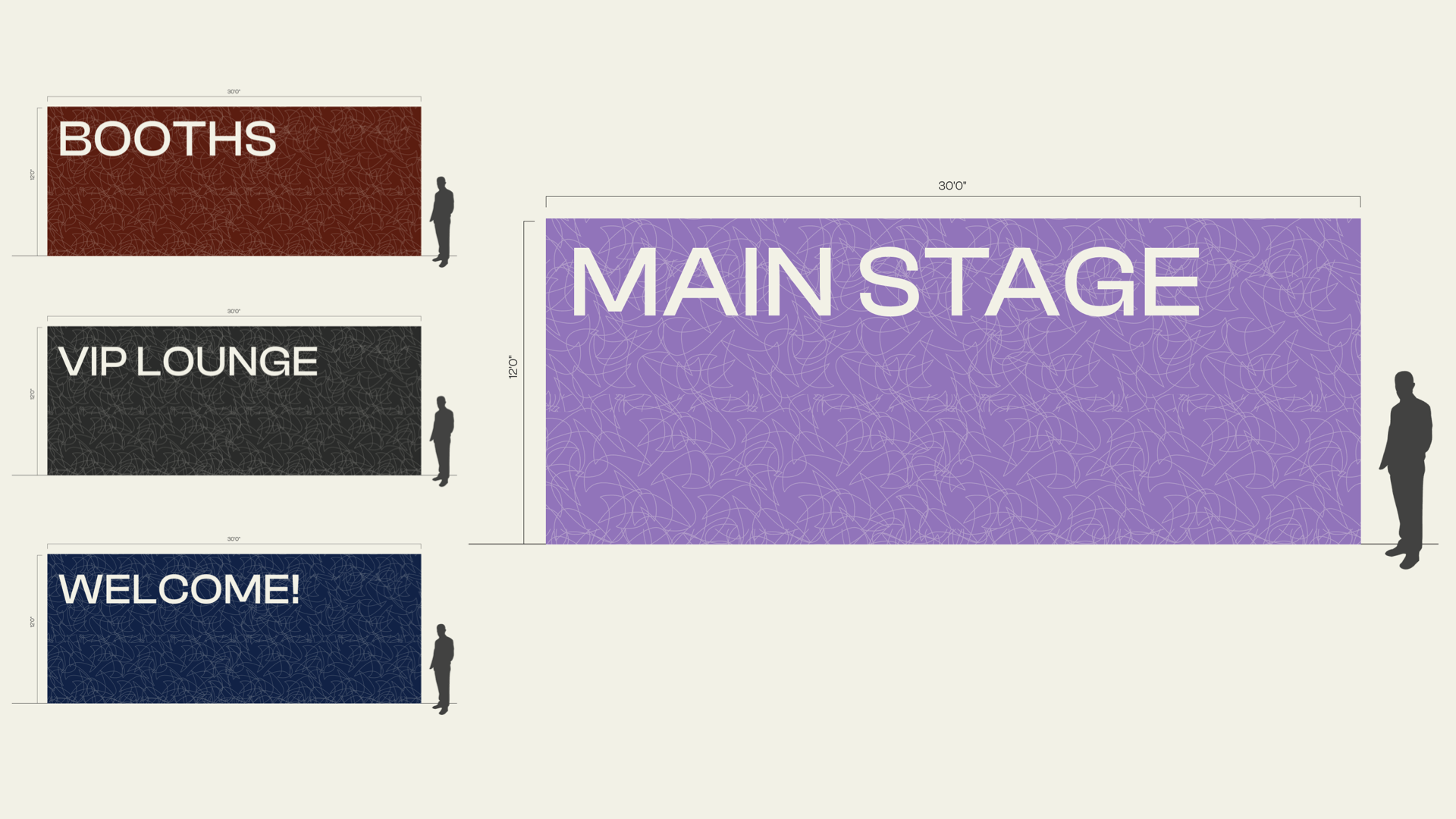 Elevation diagrams of sample environmental wall graphics.